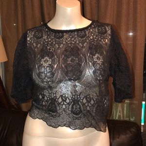 Zara lace crop top w beaded neckline- Black Sz L